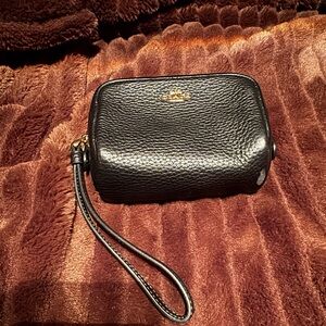 Coach Pebbled Black Leather Wristlet
